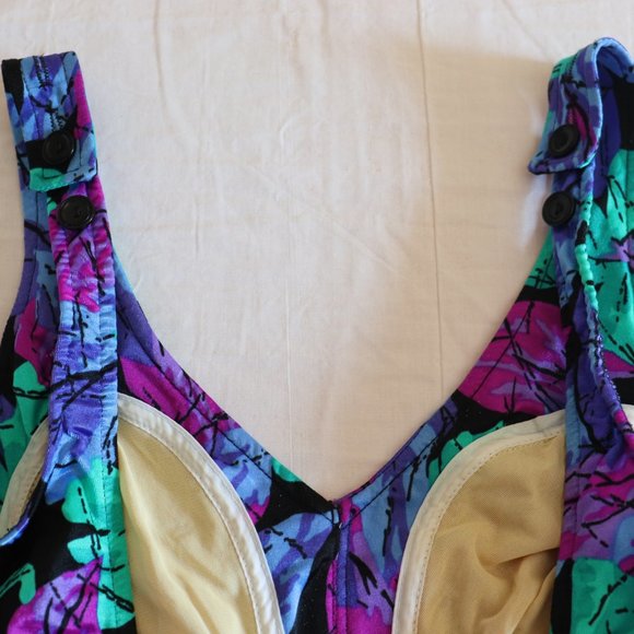 Vintage MAXINE OF HOLLYWOOD Floral Swim dress 14 One Piece Purple Black - Picture 5 of 6